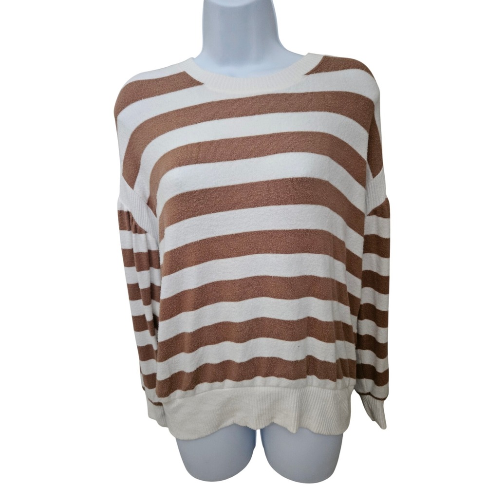 Sonoma Striped Pullover Top Womens XS Brown White Excellent Drop Shoulder Knit